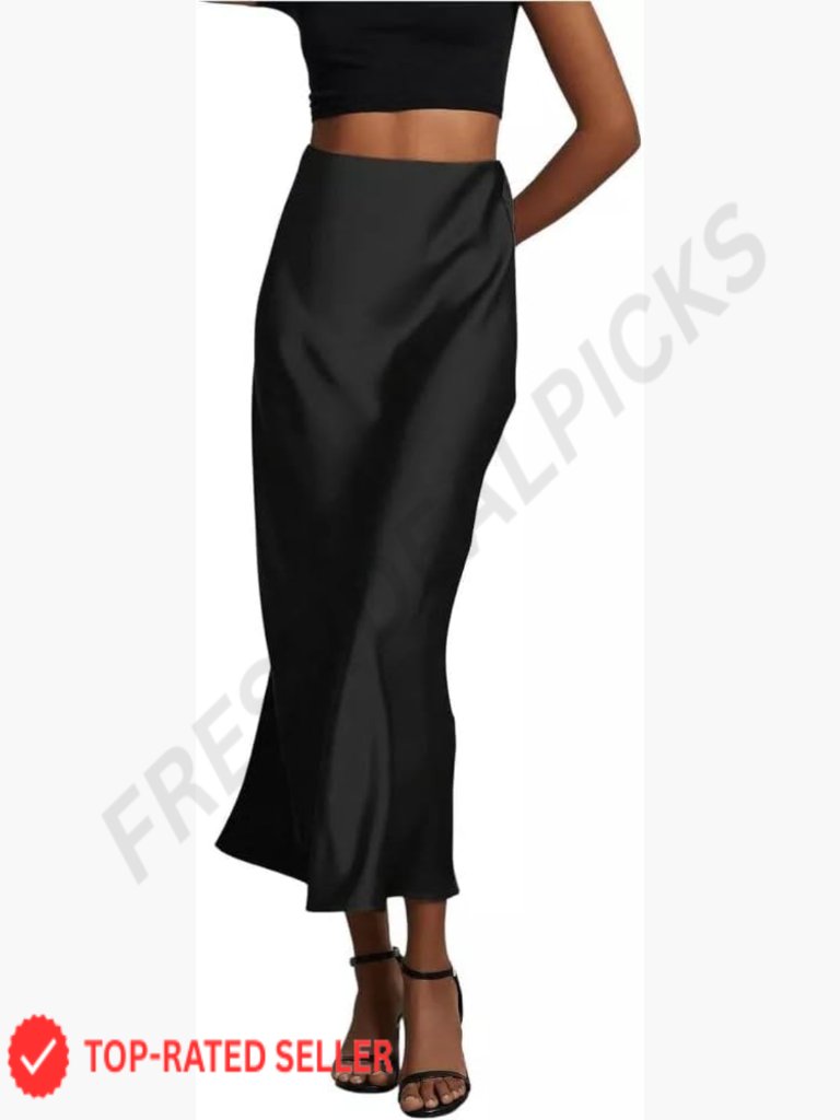 Satin High Waist A-Line Skirt Elegant Work Cocktail Party Wedding Guest